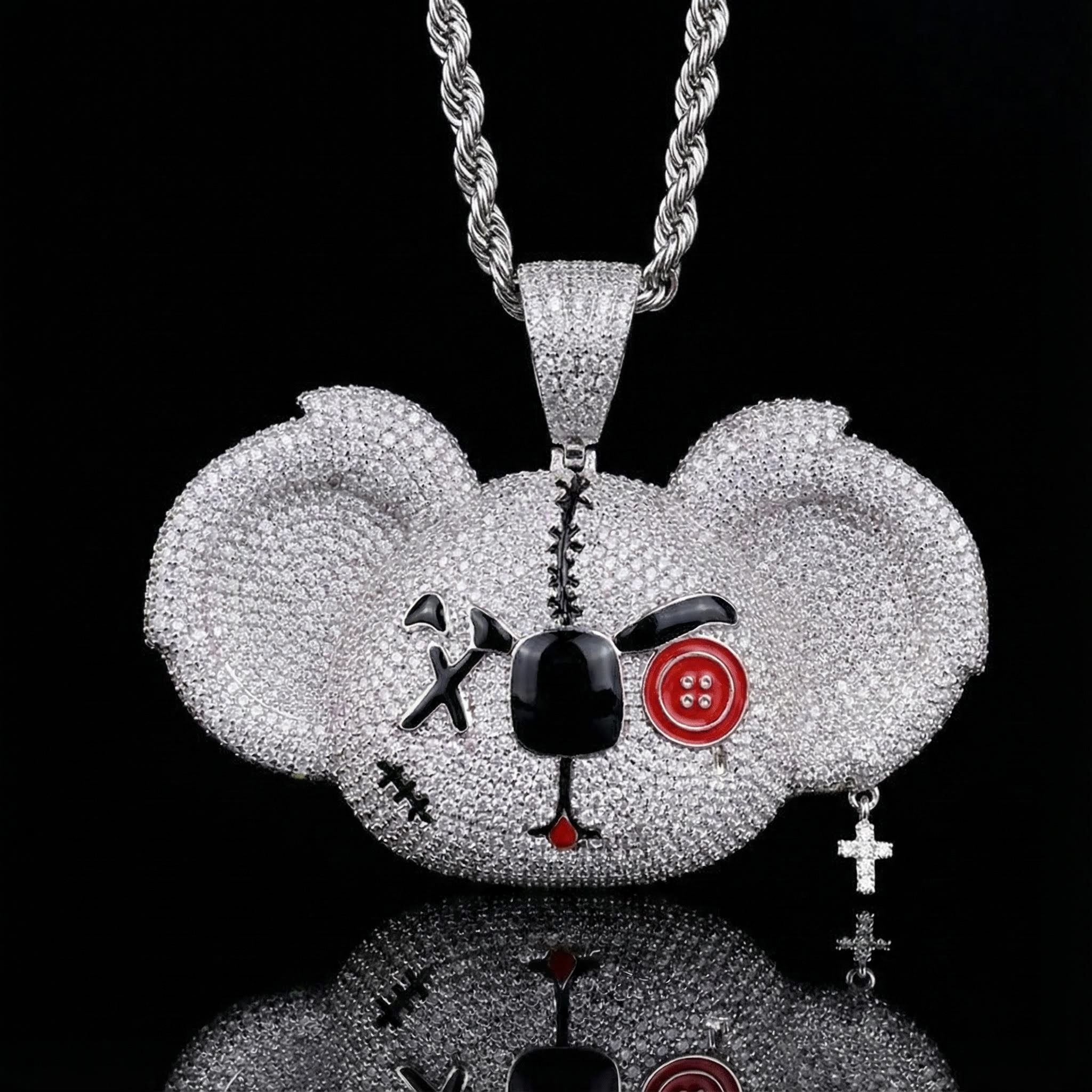 Iced Out 3d Koala Head Bad Boy Pendant In White Gold With Gold Shine