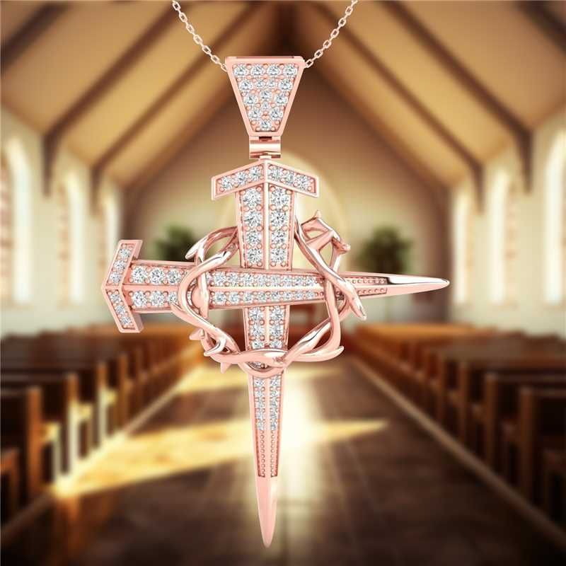 Iced Out Crown Of Thorns Nail Cross Pendant In Gold Moissanite - Image 4