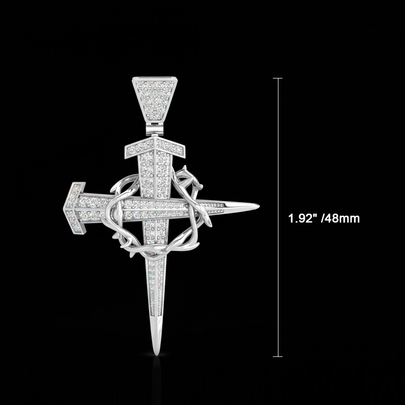 Iced Out Crown Of Thorns Nail Cross Pendant In Gold Moissanite - Image 12