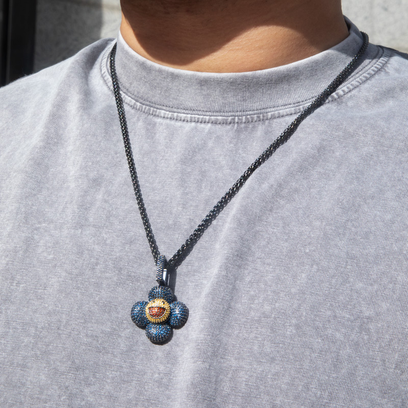 Micro Pave Smiley Sunflower Rotate Pendant In White Gold With Gold Shine - Image 4