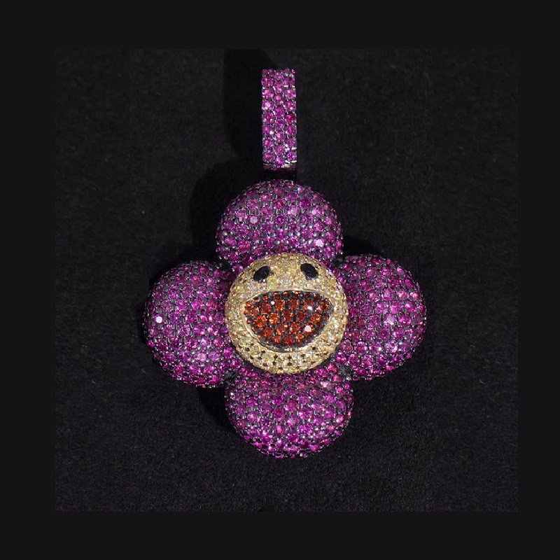 Micro Pave Smiley Sunflower Rotate Pendant In White Gold With Gold Shine - Image 7