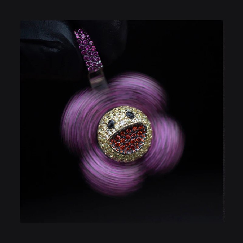 Micro Pave Smiley Sunflower Rotate Pendant In White Gold With Gold Shine - Image 8