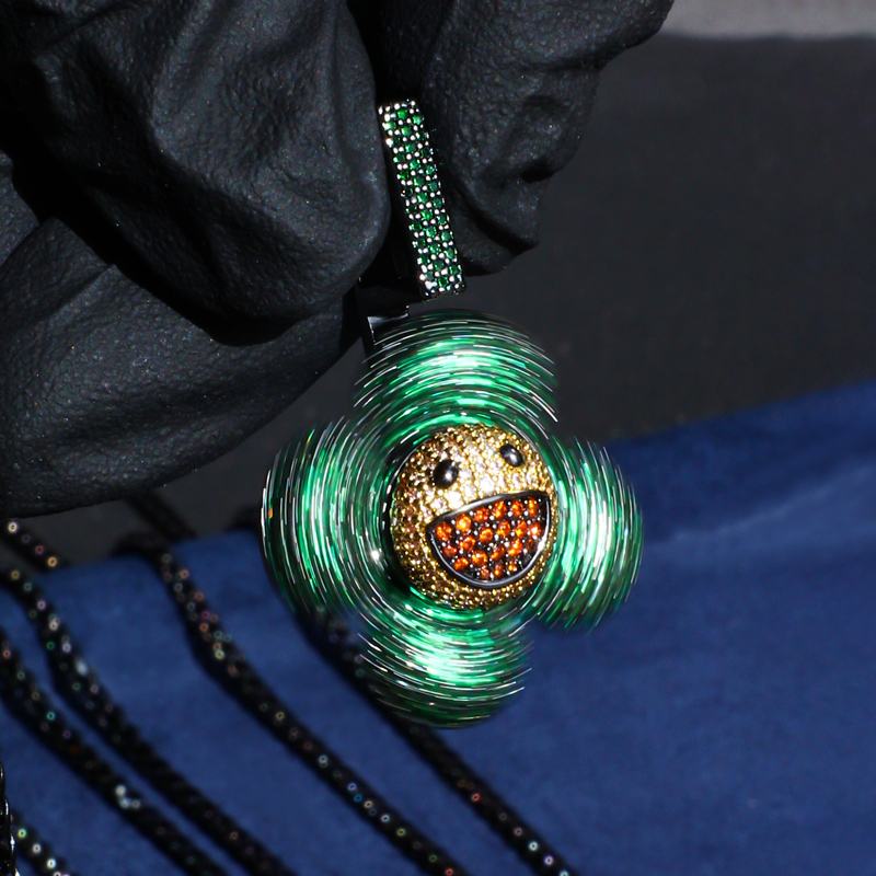 Micro Pave Smiley Sunflower Rotate Pendant In White Gold With Gold Shine - Image 10