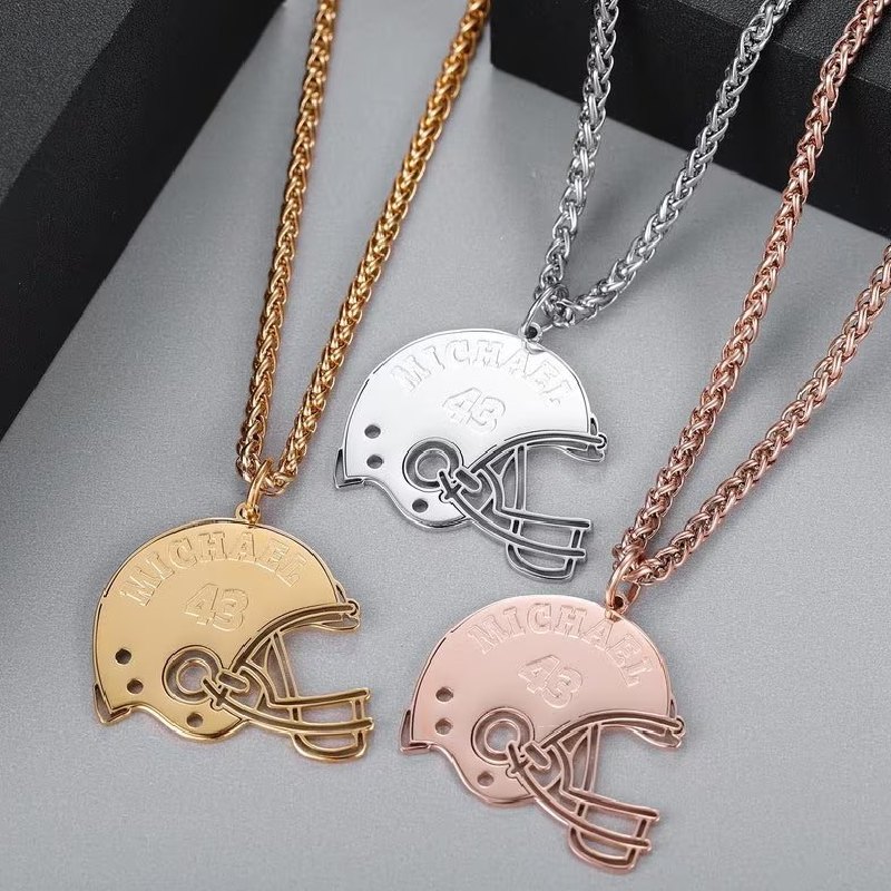 Customized American Football Helmet Name & Jersey Number Pendant Gold - Image 4