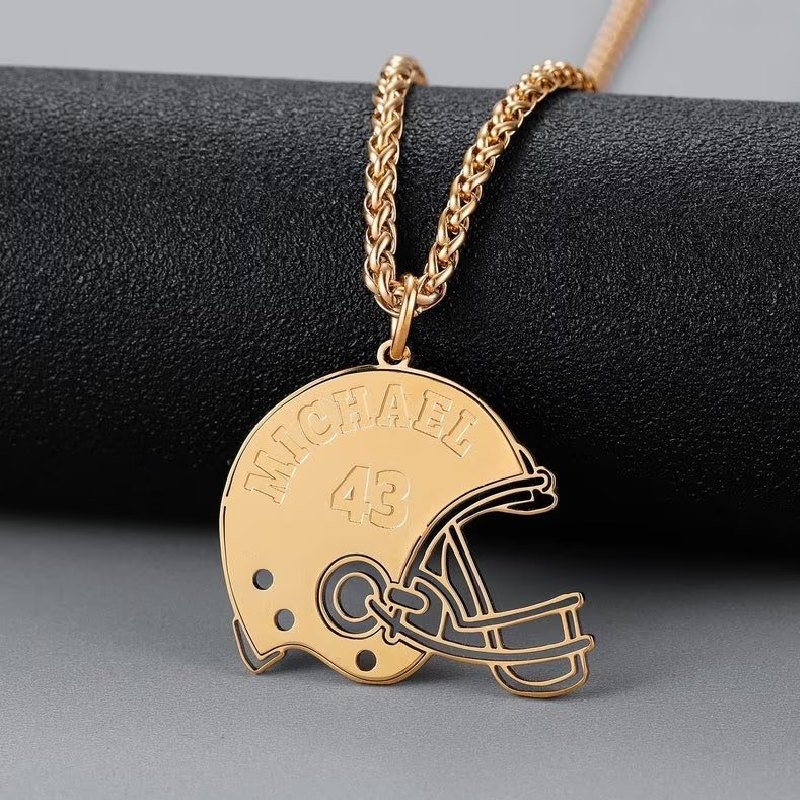 Customized American Football Helmet Name & Jersey Number Pendant Gold - Image 5