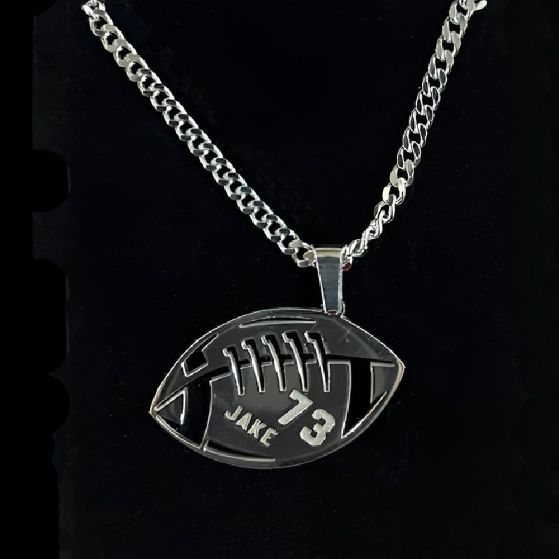 Custom American Football Name & Jersey Number Pendant Gold - Image 3