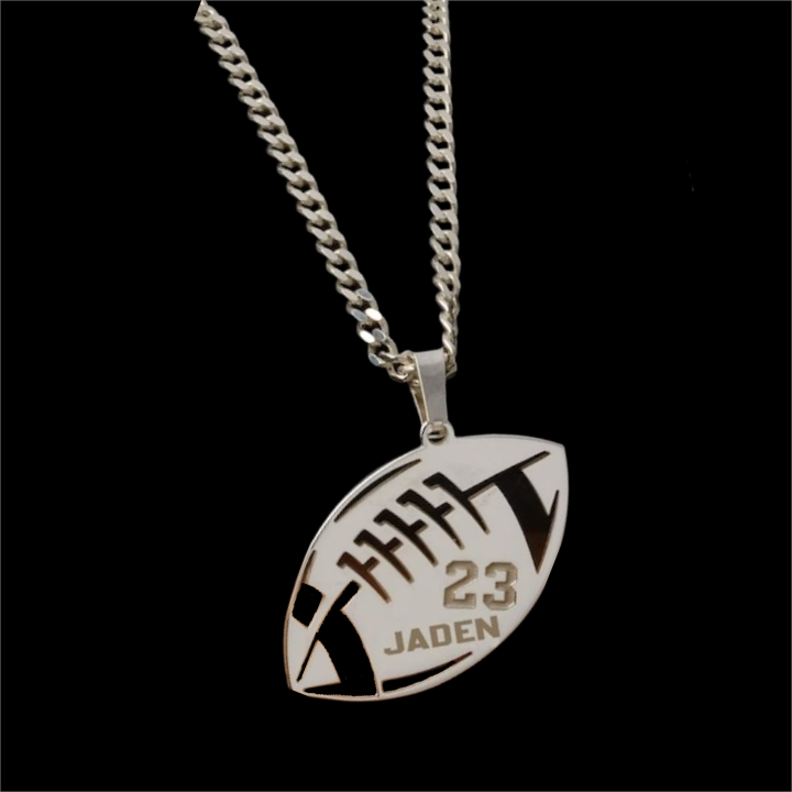 Custom American Football Name & Jersey Number Pendant Gold