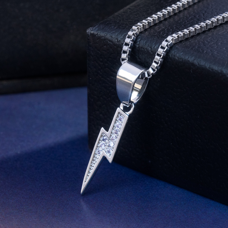 Micro Pave Lightning Pendant With Round Box Chain With Street Luxury Shine - Image 3