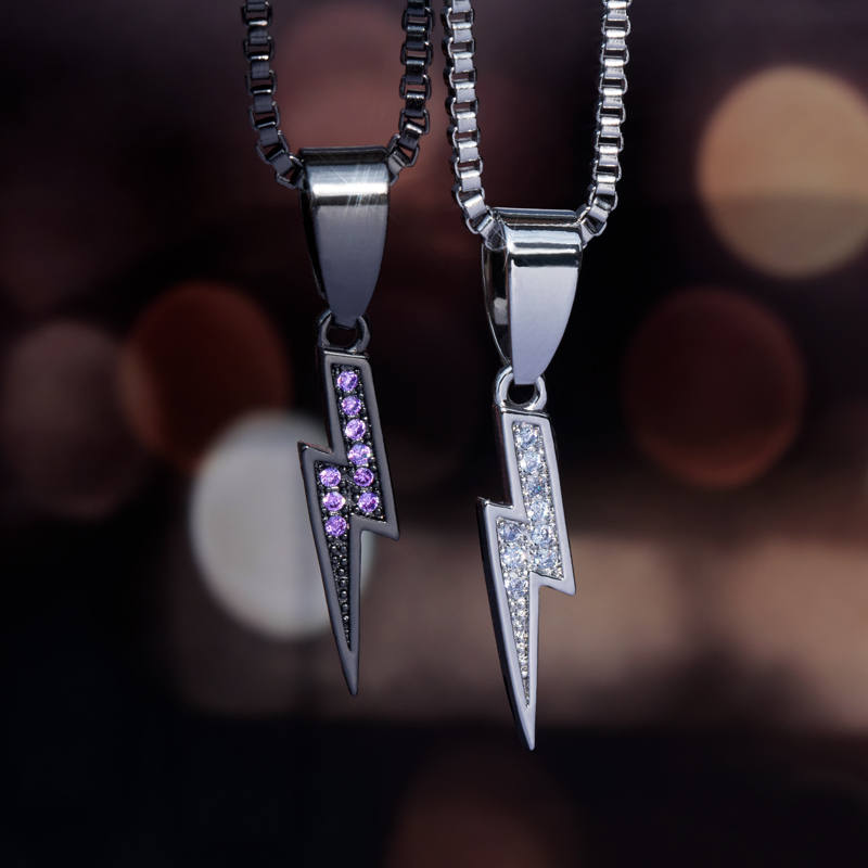 Micro Pave Lightning Pendant With Round Box Chain With Street Luxury Shine - Image 4
