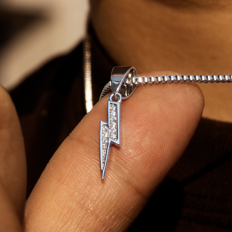 Micro Pave Lightning Pendant With Round Box Chain With Street Luxury Shine - Image 5