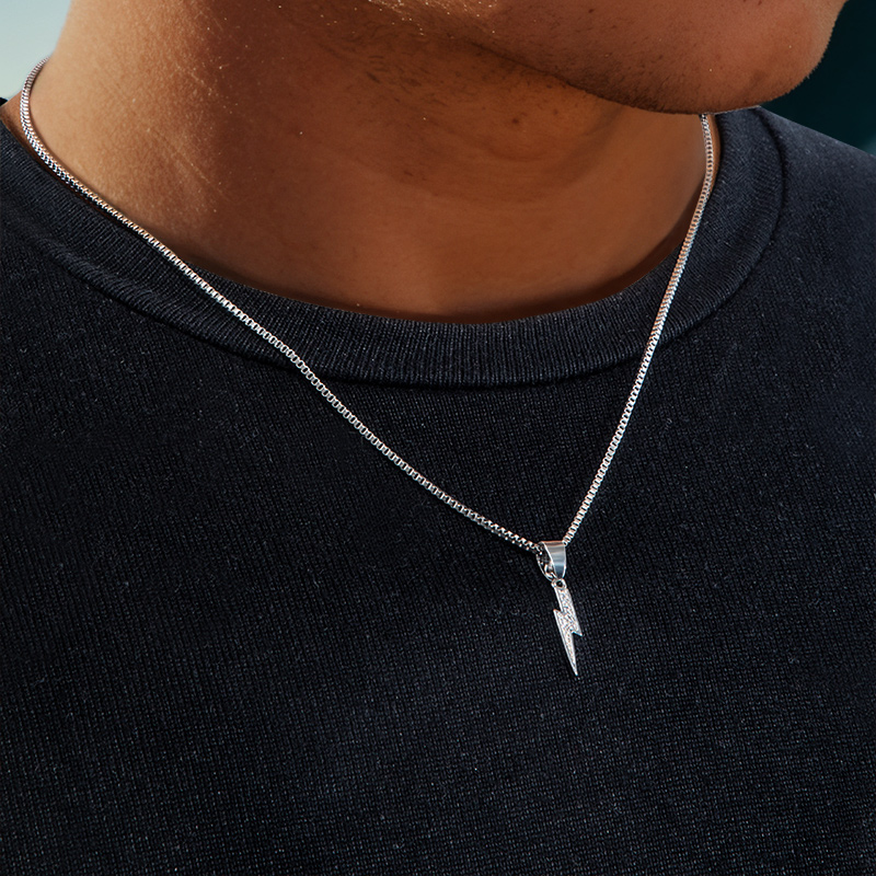 Micro Pave Lightning Pendant With Round Box Chain With Street Luxury Shine - Image 6