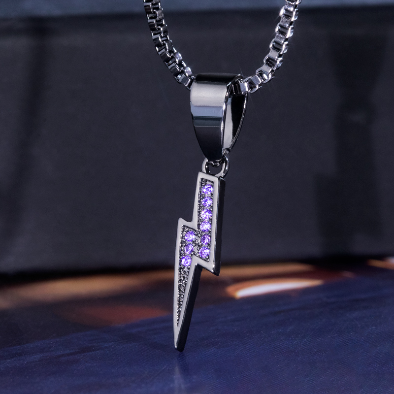 Micro Pave Lightning Pendant With Round Box Chain With Street Luxury Shine