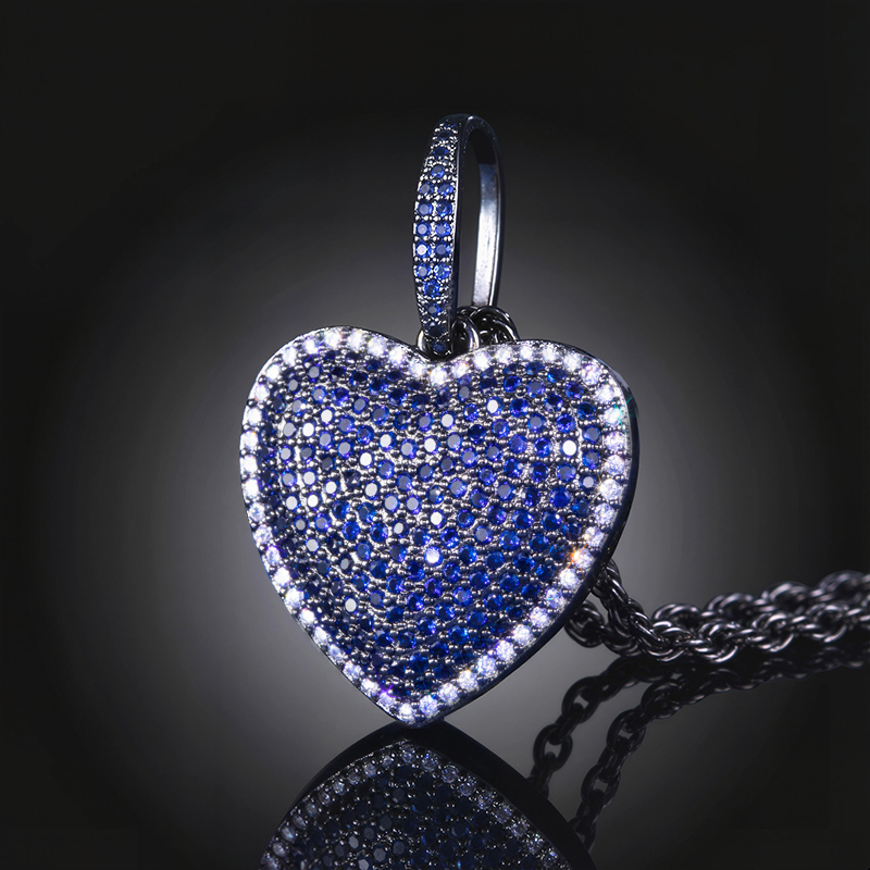 Micro Pave Heart-shaped Pendant In Black Gold With Street Luxury Shine - Image 3