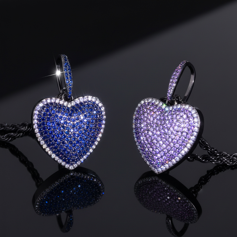 Micro Pave Heart-shaped Pendant In Black Gold With Street Luxury Shine - Image 4