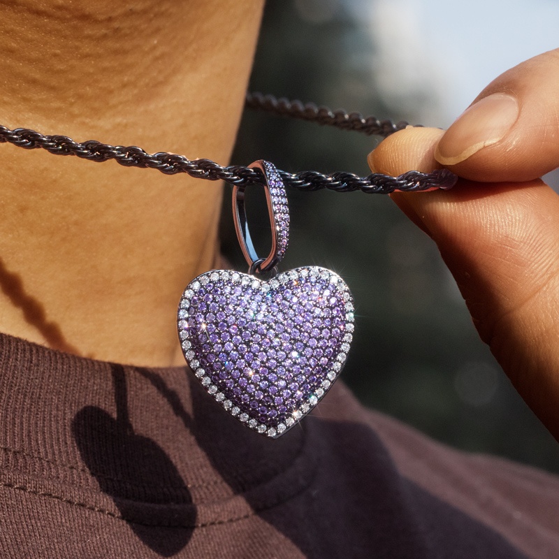 Micro Pave Heart-shaped Pendant In Black Gold With Street Luxury Shine - Image 5