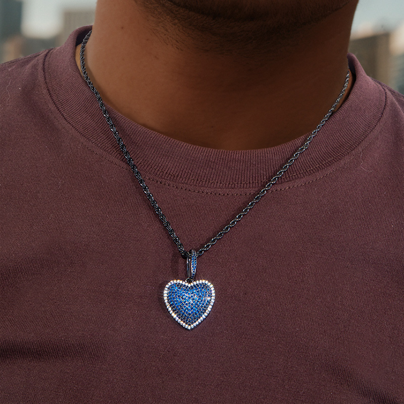 Micro Pave Heart-shaped Pendant In Black Gold With Street Luxury Shine - Image 6