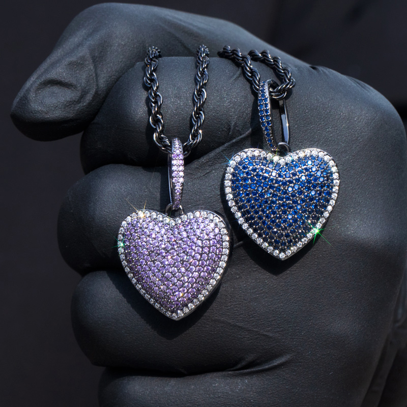 Micro Pave Heart-shaped Pendant In Black Gold With Street Luxury Shine - Image 7