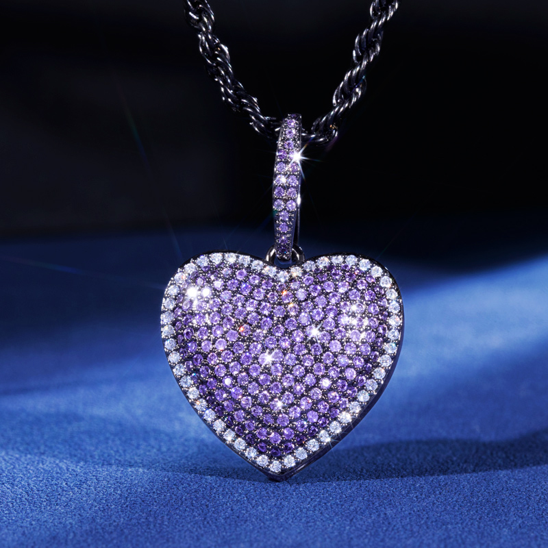 Micro Pave Heart-shaped Pendant In Black Gold With Street Luxury Shine