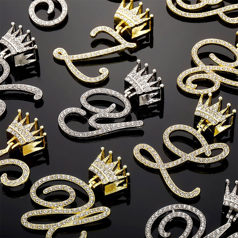 Iced Out Cursive A-z Initial Letters Pendant With Crown Gold - Image 3