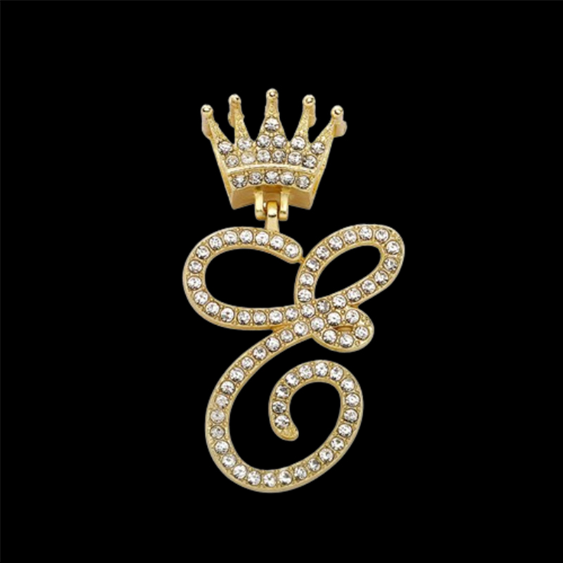 Iced Out Cursive A-z Initial Letters Pendant With Crown Gold - Image 6