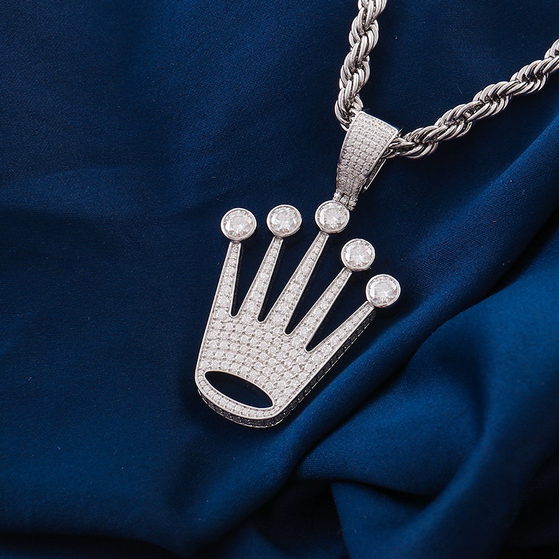 Micro Pave Crown Pendant In White Gold Made For Street Luxury Energy - Image 3