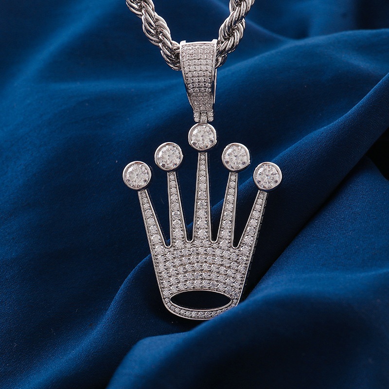 Micro Pave Crown Pendant In White Gold Made For Street Luxury Energy