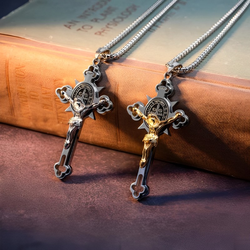 St.benedict Protection Cross Power Pendant Gold With Street Luxury Shine - Image 5