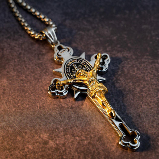 St.benedict Protection Cross Power Pendant Gold With Street Luxury Shine