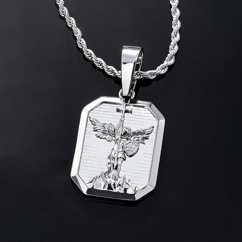 Archangel Saint Michael Dog Tag Pendant In White Gold With Gold Shine - Image 5