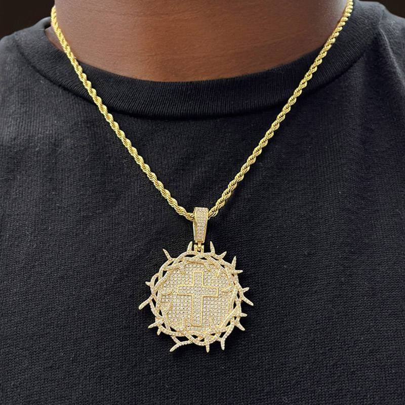 Iced Out Crown Of Thorns With Cross Medallion Pendant Moissanite - Image 3