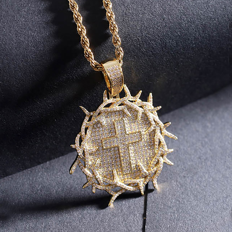 Iced Out Crown Of Thorns With Cross Medallion Pendant Moissanite - Image 4