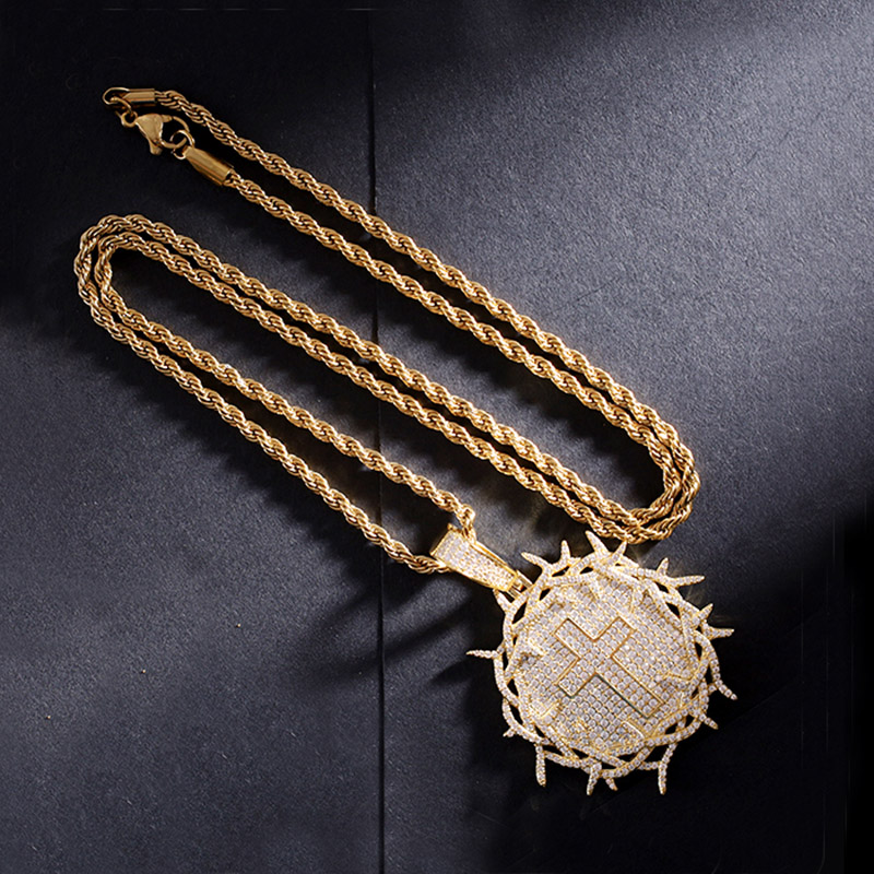 Iced Out Crown Of Thorns With Cross Medallion Pendant Moissanite - Image 5