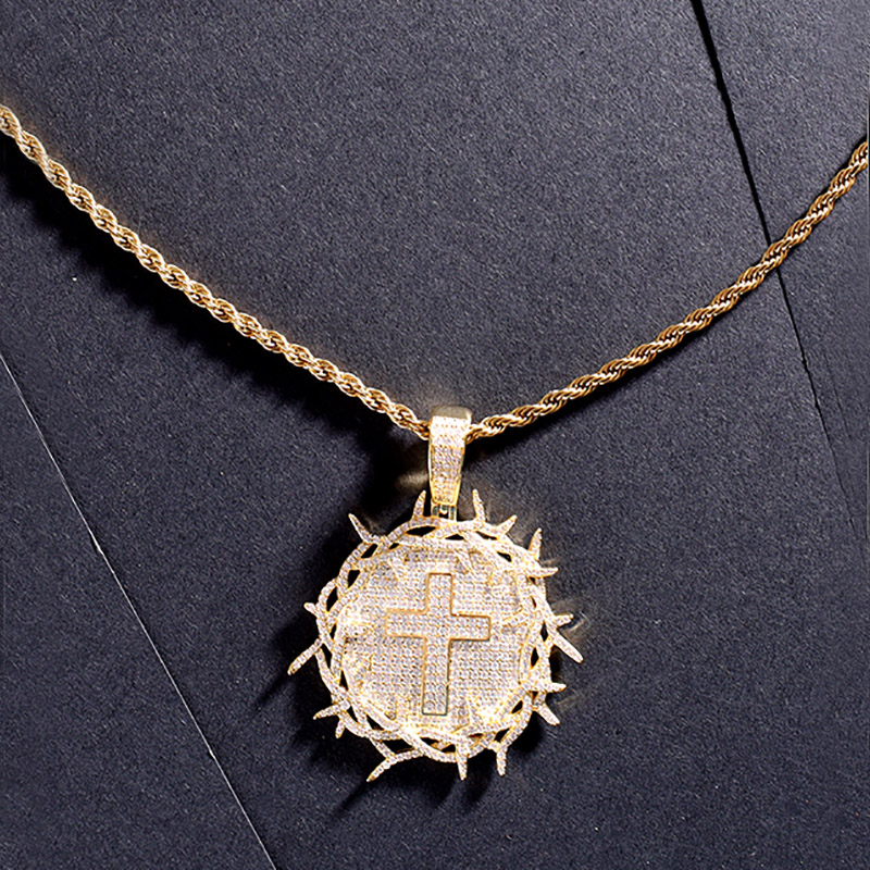 Iced Out Crown Of Thorns With Cross Medallion Pendant Moissanite - Image 6