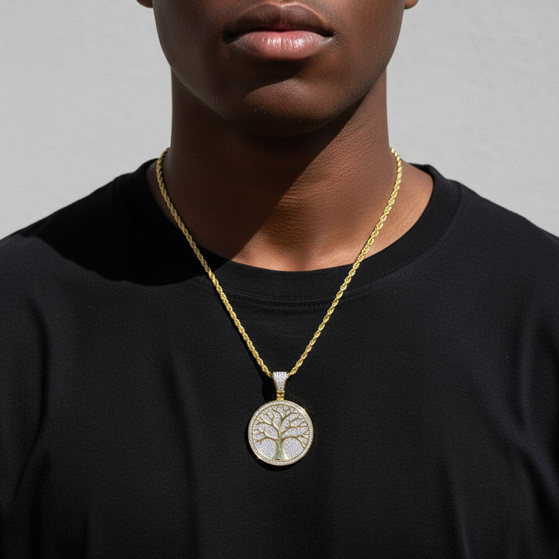 Two-tone Tree Of Life Medallion Pendant Gold With Street Luxury Shine - Image 3