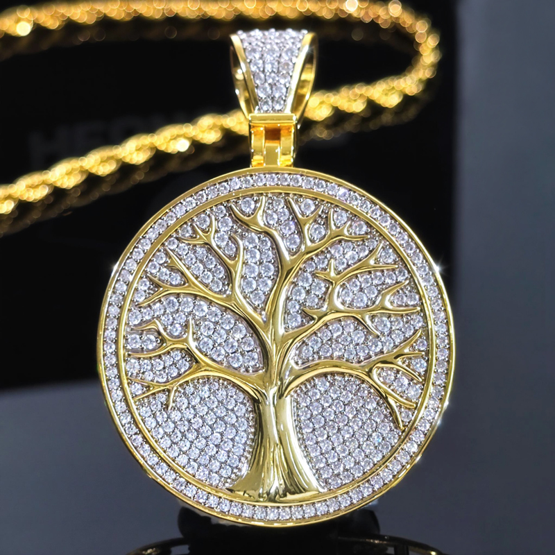 Two-tone Tree Of Life Medallion Pendant Gold With Street Luxury Shine