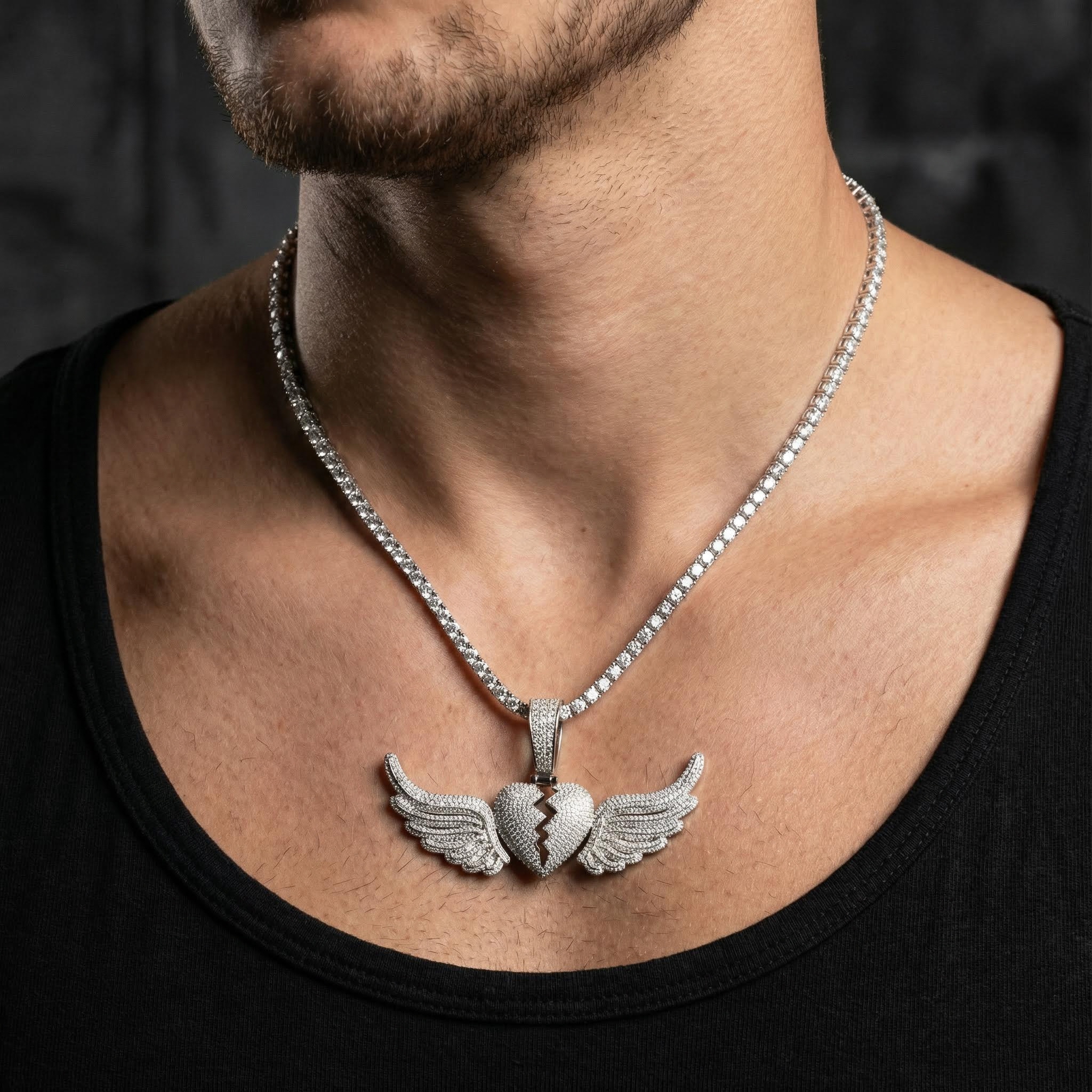 Paved Broken Heart With Flying Wings Pendant Gold With Street Luxury Shine - Image 6