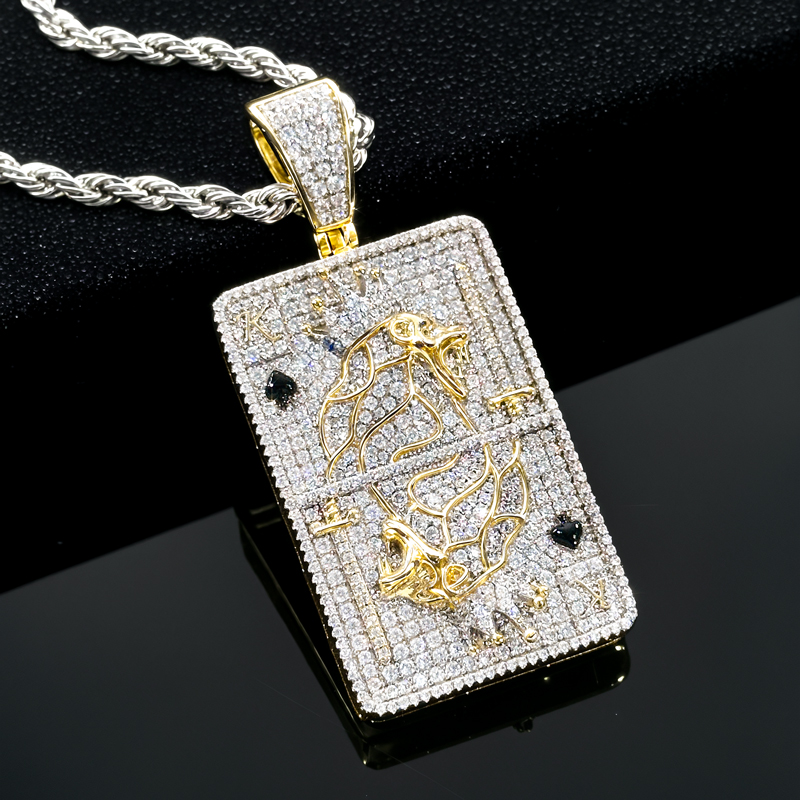 Crown King Gold Poker Play Card Pendant Moissanite With Street Luxury Shine