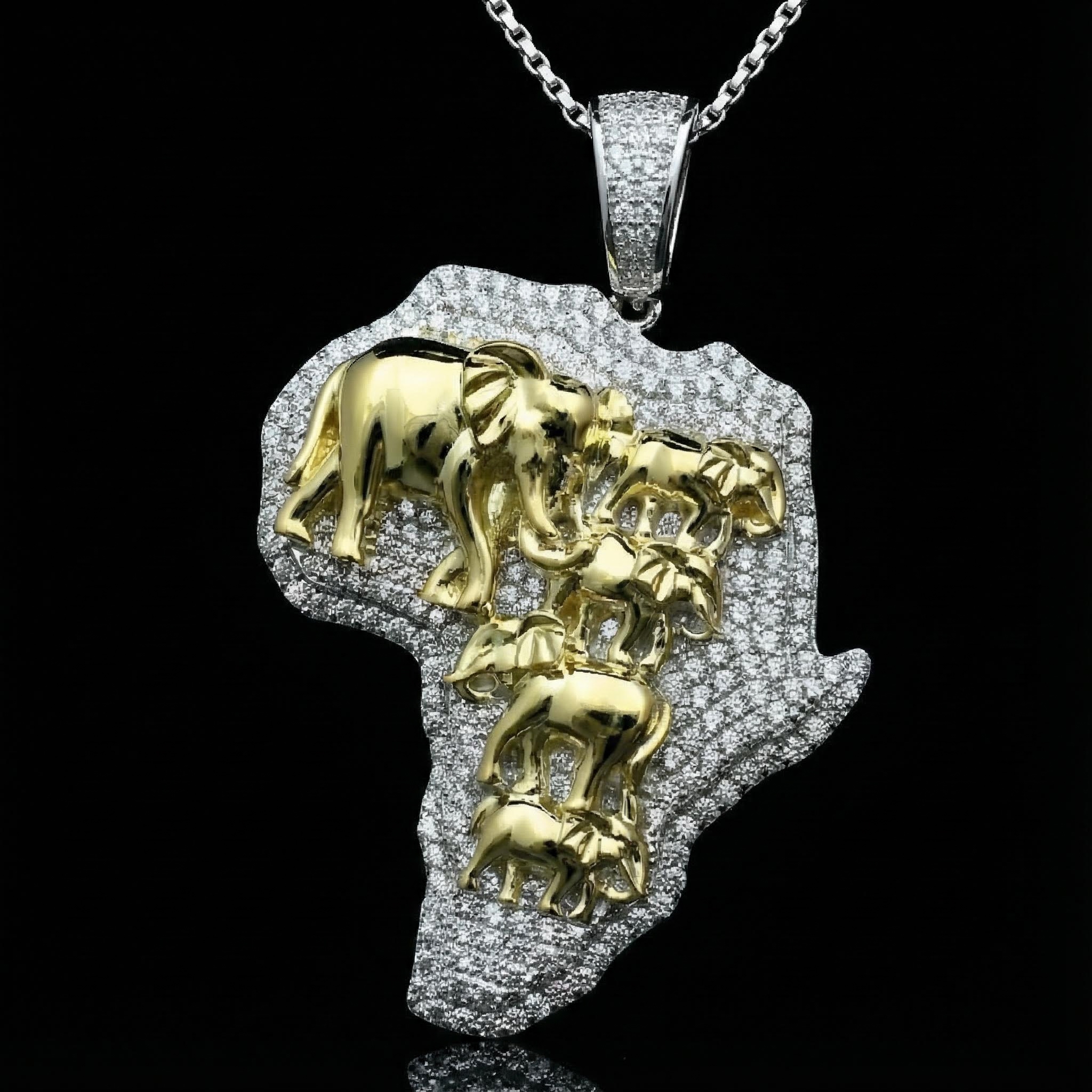 Gold 3d Elephants With Africa Map Pendant Silver With Street Luxury Shine - Image 3