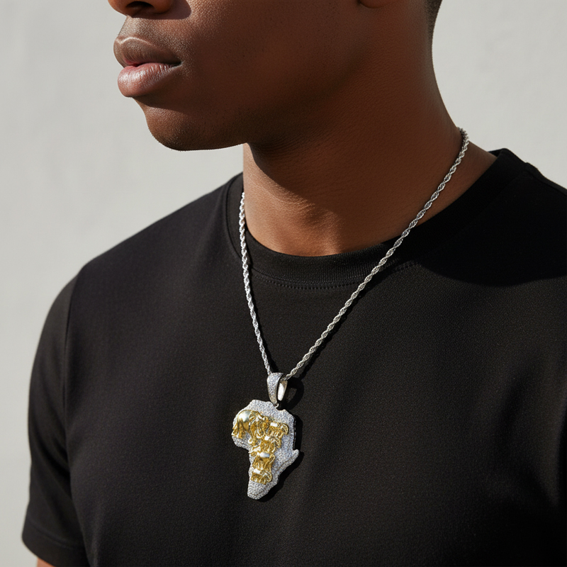 Gold 3d Elephants With Africa Map Pendant Silver With Street Luxury Shine - Image 5