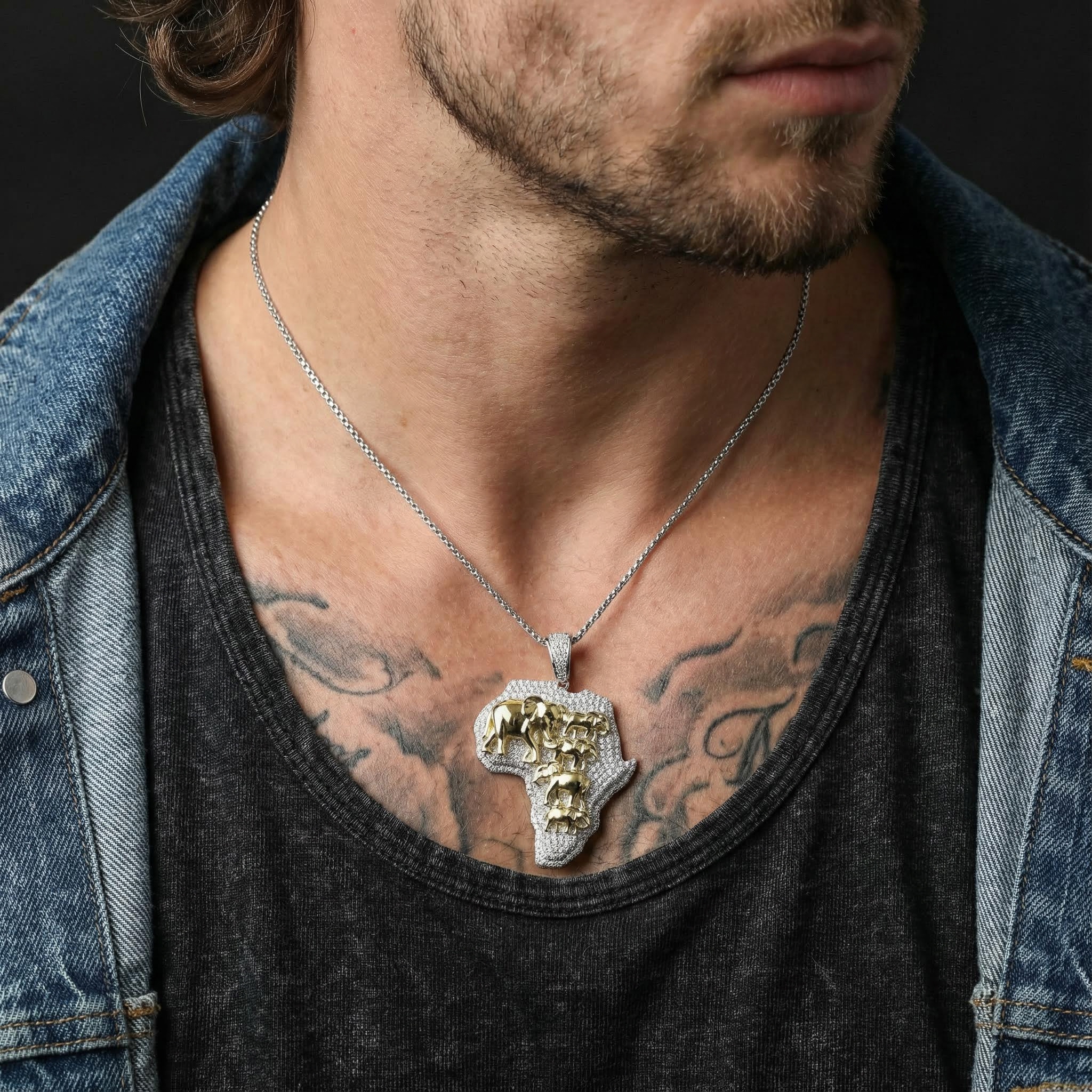 Gold 3d Elephants With Africa Map Pendant Silver With Street Luxury Shine - Image 6