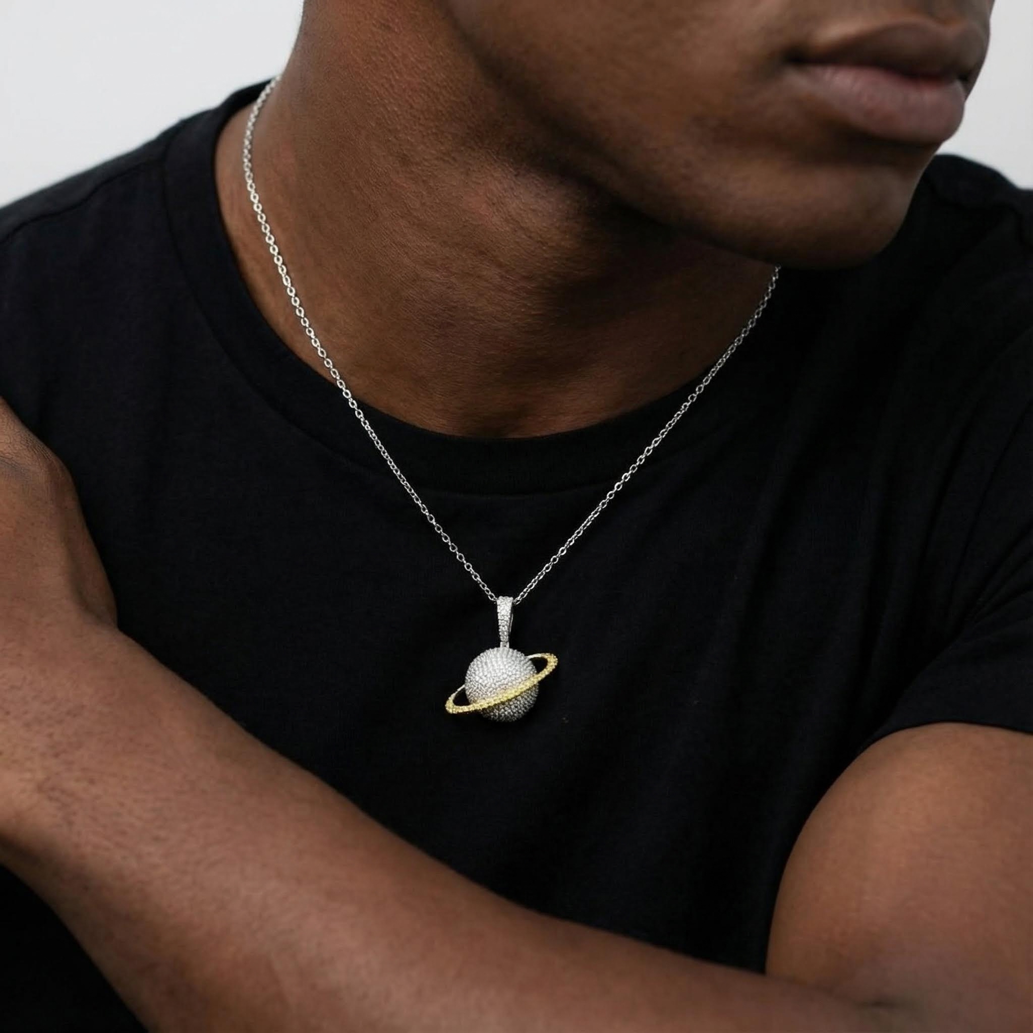 Micro Paved Saturn Pendant Bold Statement Style With Street Luxury - Image 4