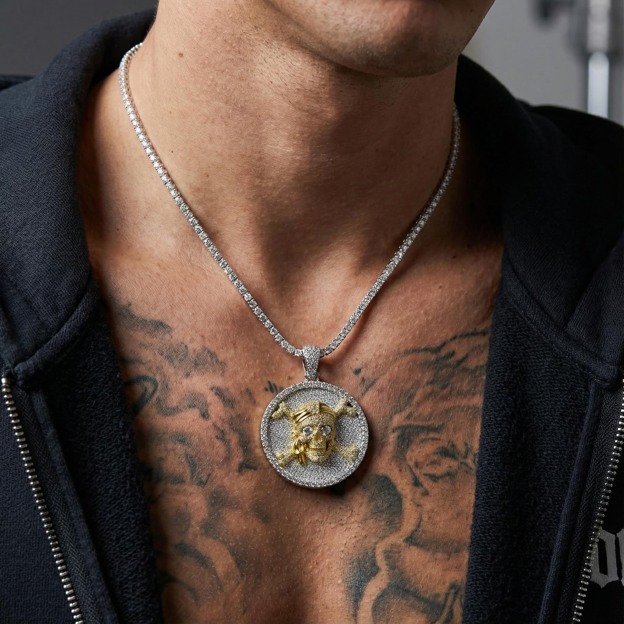 Paved Skull Pirate Round Pendant Bold Statement Style With Street Luxury - Image 4
