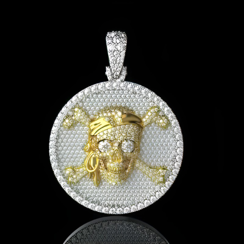 Paved Skull Pirate Round Pendant Bold Statement Style With Street Luxury