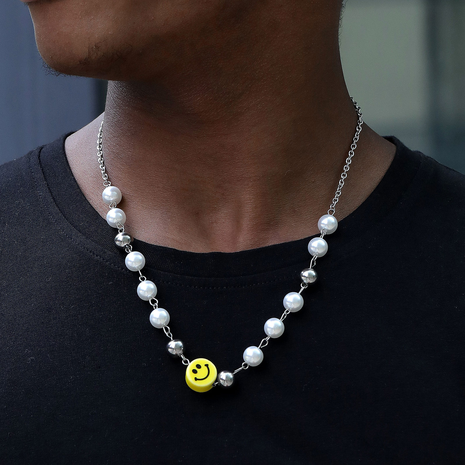 Pearl With Smile Face Chain Bold Statement Style With Street Luxury