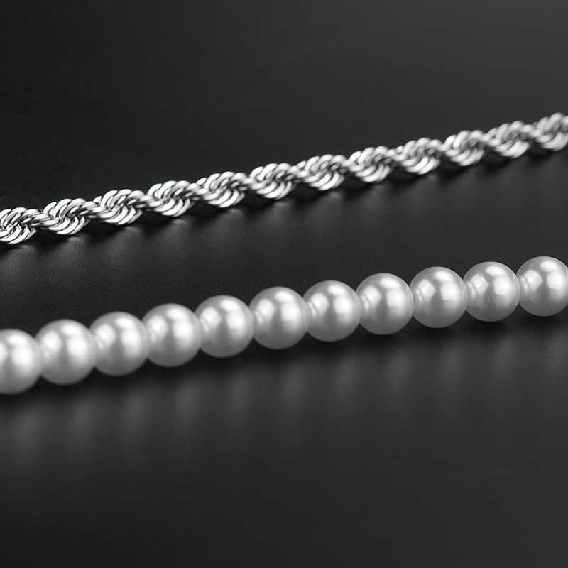 Half Pearl And Half Rope Chain In White Gold With Street Luxury Shine - Image 4