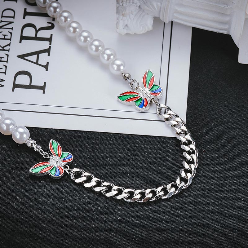 Colorful Butterfly Pearl Cuban Necklace Gold With Street Luxury Shine - Image 3
