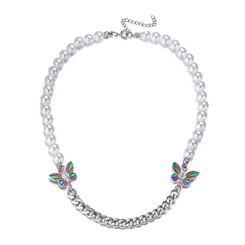 Colorful Butterfly Pearl Cuban Necklace Gold With Street Luxury Shine