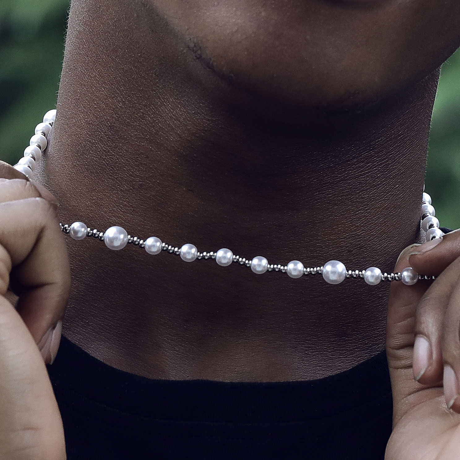 Stainless Steel Bead And Pearl Necklace Gold With Street Luxury Shine