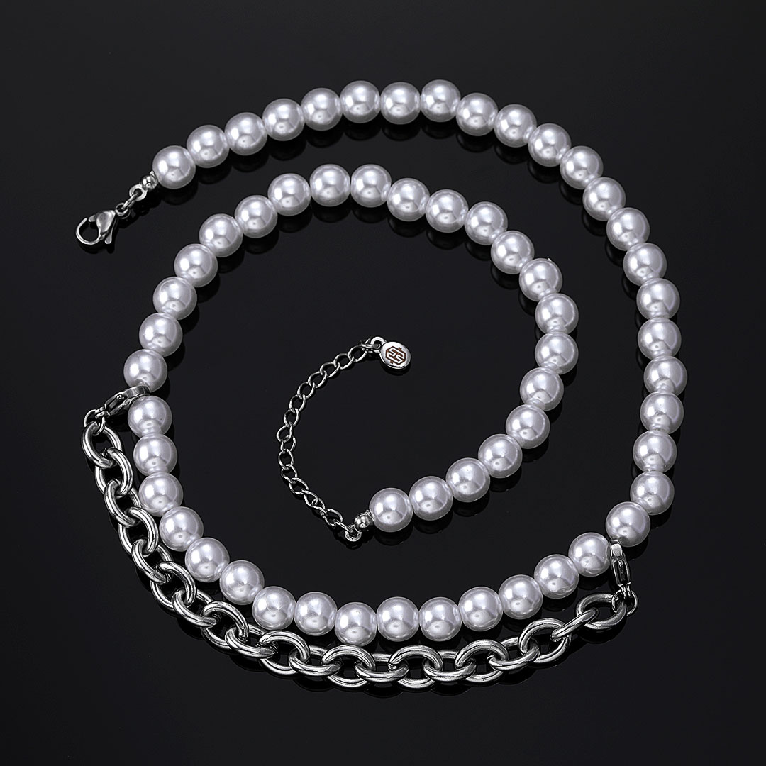 8mm Pearl With Cable Chain Necklace Bold Statement Style With Street Luxury - Image 3