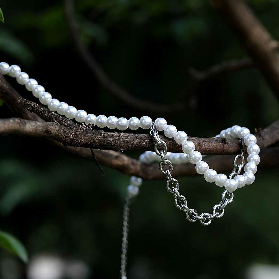 8mm Pearl With Cable Chain Necklace Bold Statement Style With Street Luxury - Image 4